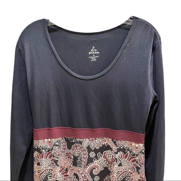 Prana Black & Maroon Colorblock Paisley Recycled Polyester Dress Sz M - Picture 2 of 9